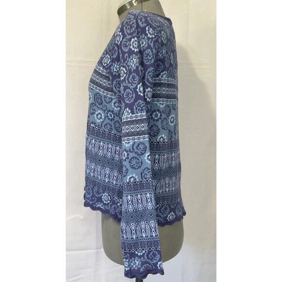 LL Bean Blue Knit Sweater Women’s Small Round Neck Long Sleeve Pullover Striped - Picture 4 of 11